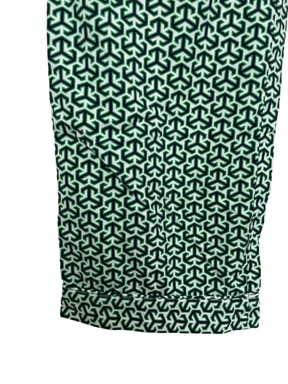 Tory Burch Pajama Lounge Pant Sz S Green White Geometric Print 100% Cotton
